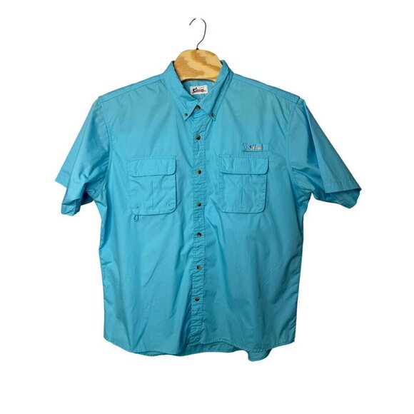 World Wide Sportsman Teal Short Sleeve Fishing Shirt 2XL Button-Down Pockets - Picture 1 of 13